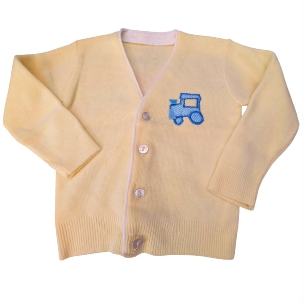 60s Vintage Yellow Embroidered Train Cardigan‎ Sweater MCM